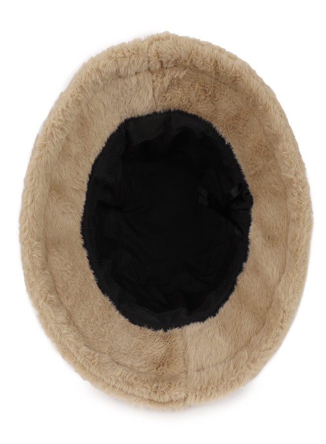 Umeepar Winter Faux Fur Fuzzy Bucket Hat Fluffy Warm Hat for Women Men (Plain Khaki) - Image 3